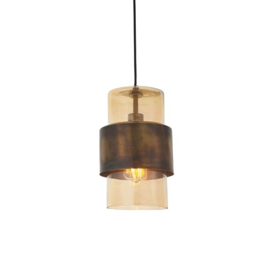 Blackstone Trumio 1 lt 450-1525mm x 195mm Single Pendant Light Finished In Brass Patina & Champagne Lustre Glass
