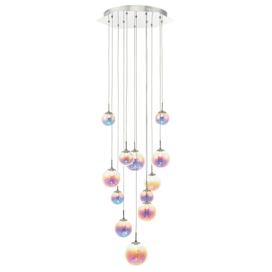 Dar Cesario 12 Light Cluster Pendant Polished Chrome Iridised Glass LED