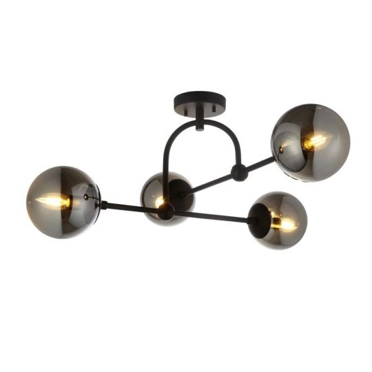 Blackstone Beamora 4 lt 325mm x 705mm x 705mm Multi Arm Glass Semi flush Light Finished In Matt Black & Smoked Mirror Glass