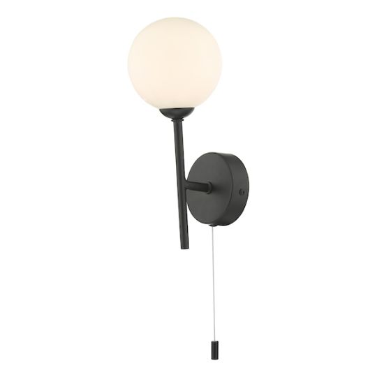 Dar Cohen 1 Light Wall Light Matt Black With Opal Glass