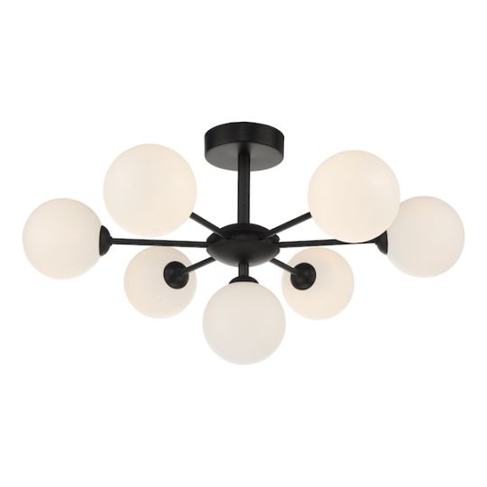 Dar Cohen 7 Light Semi Flush Matt Black Opal Glass