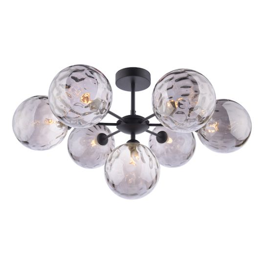 Dar Cohen 7 Light Semi Flush Matt Black Smoked Dimpled 150mm Glass