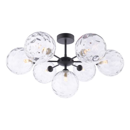 Dar Cohen 7 Light Semi Flush Matt Black Clear Dimpled 150mm Glass