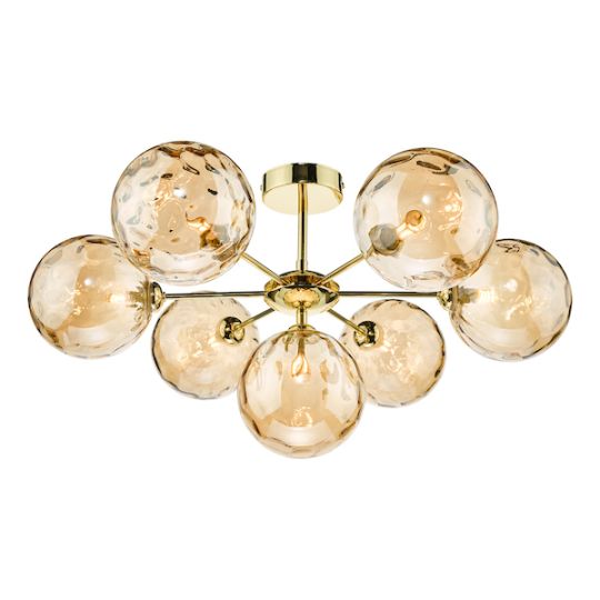 Dar Cohen 7 Light Semi Flush Polished Gold Champagne Dimpled 150mm Glass