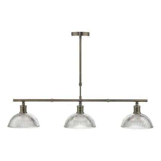 Dar Dara 3 Light Bar Pendant Antique Brass & Glass