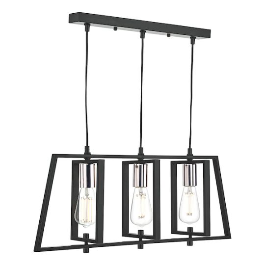 Dar Dax 3 Light Bar Pendant Black & Polished Chrome