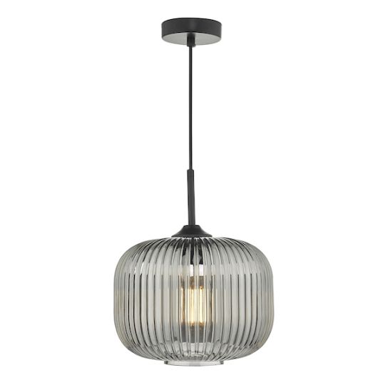 Dar Demarius 1 Light Pendant Black and Smoked Glass