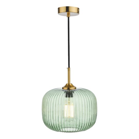 Dar Demarius 1 Light Pendant Green Glass Bronze Detail