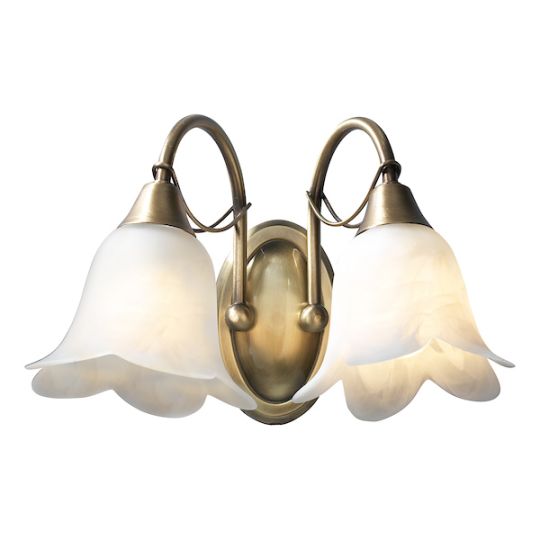 Dar Doublet Double Wall Bracket Antique Brass complete with Alabaster Glass