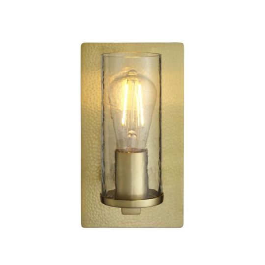 Blackstone Trumio 1 lt 138mm x 255mm x 140mm Metal Wall Light Finished In Hammered Brass Plate & Textured Clear Glass