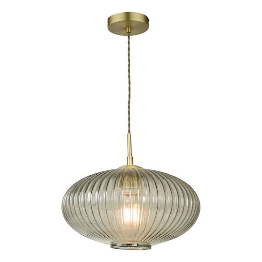 Dar Edmond 1 Light Pendant Smoked Glass Antique Brass Detail
