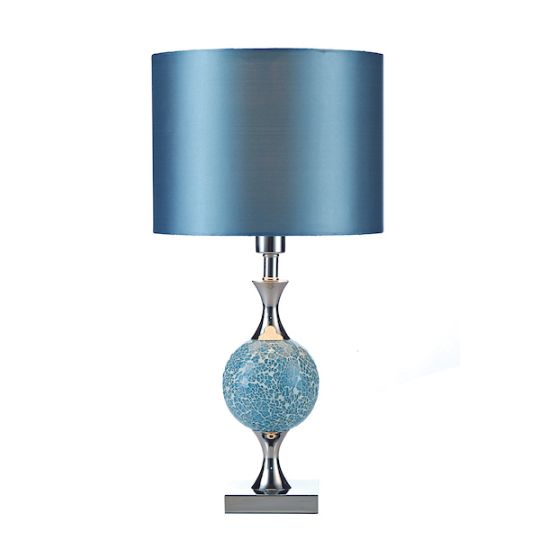Dar Elsa Table Lamp Polished Chrome Blue Mosaic With Shade
