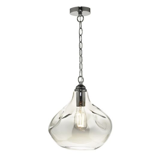 Dar Esarosa 1 Light Pendant Black Chrome And Smoked Glass
