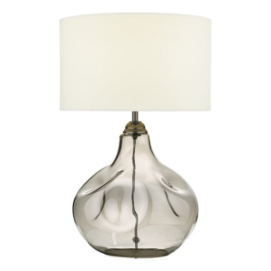 Dar Esarosa Table Lamp Smoked Glass with White Linen Shade
