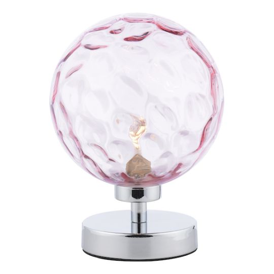 Dar Esben Table Lamp Polished Chrome Pink Dimpled 150mm Glass