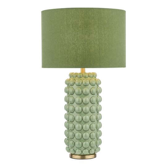 Dar Etzel Table Lamp Green Satin Brass With Shade