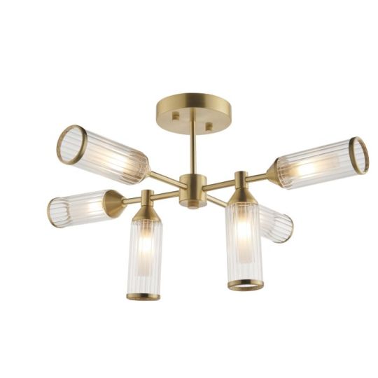 Blackstone Umbraflare 6 lt 345mm x 655mm x 595mm Multi Arm Glass Semi flush Light Finished In Satin Brass Plate With Clear & Frosted Glass