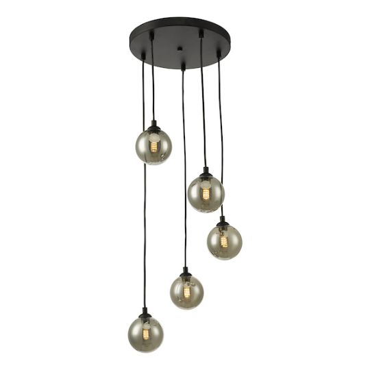 Dar Federico 5 Light Cluster Pendant Black Smoked Glass