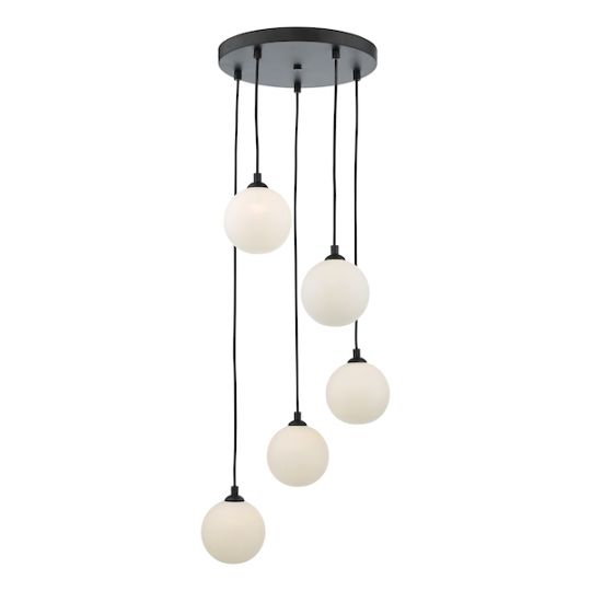 Dar Federico 5 Light Cluster Pendant Black Opal Glass