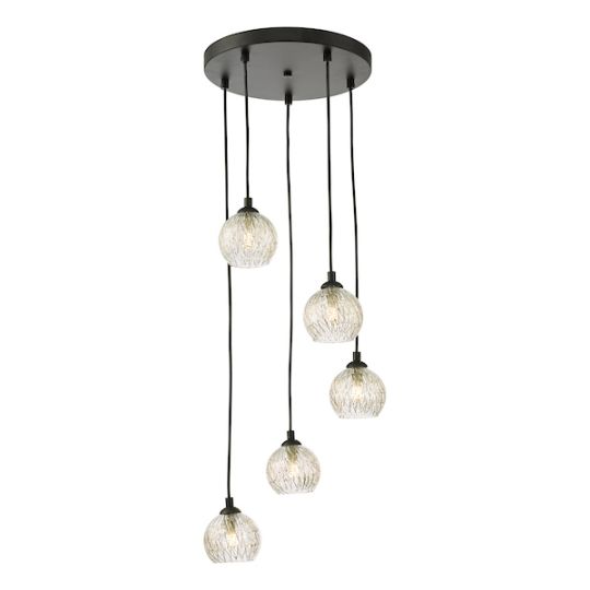 Dar Federico 5 Light Cluster Pendant Black Clear/Wire Glass
