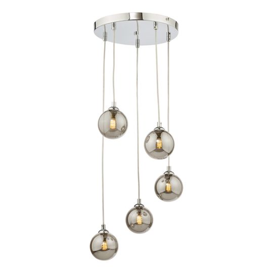 Dar Federico 5 Light Cluster Pendant Polished Chrome Smoked Glass
