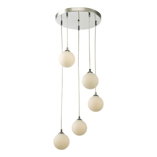 Dar Federico 5 Light Cluster Pendant Polished Chrome Opal Glass