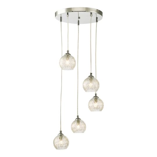 Dar Federico 5 Light Cluster Pendant Polished Chrome Clear/Wire Glass