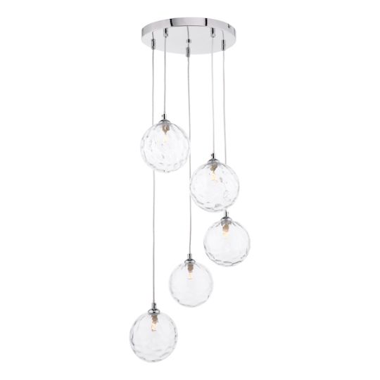 Dar Federico 5 Light Cluster Pendant Polished Chrome Clear Dimpled 150mm Glass