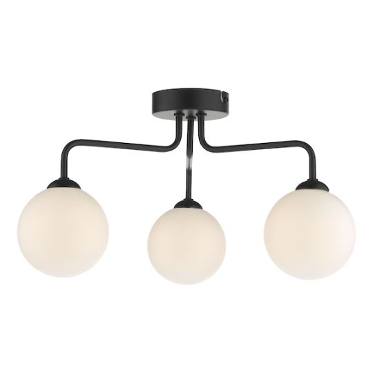Dar Feya 3 Light Semi Flush Matt Black Opal Glass