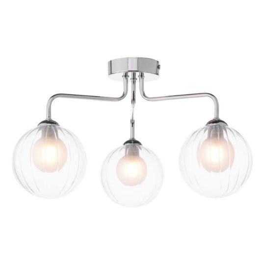Dar Feya 3 Light Semi-Flush Polished Chrome & Clear/Opal Glass