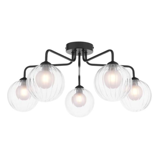 Dar Feya 5 Light Semi-Flush Matt Black & Clear/Opal Glass