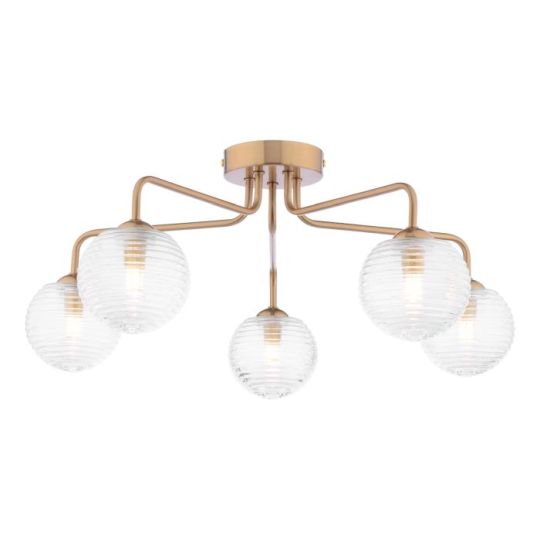 Dar Feya 5 Light Semi-Flush Antique Bronze & Ribbed Glass
