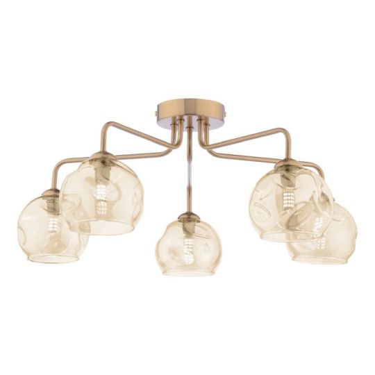 Dar Feya 5 Light Semi-Flush Antique Bronze & Champagne Dimpled Glass