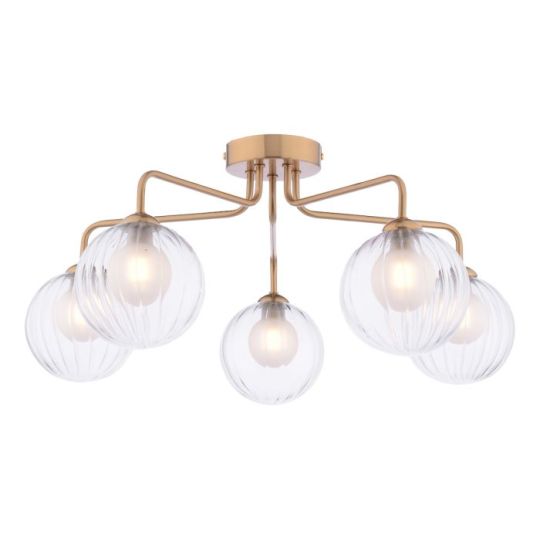 Dar Feya 5 Light Semi-Flush Antique Bronze & Clear/Opal Glass