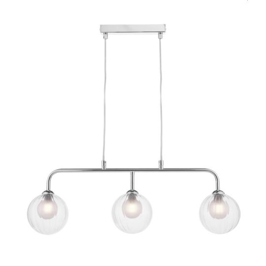 Dar Feya 3 Light Bar Pendant Polished Chrome & Clear/Opal Glass