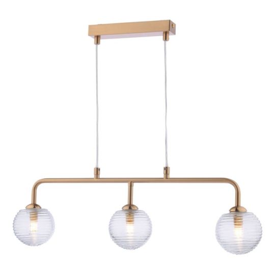 Dar Feya 3 Light Bar Pendant Antique Bronze & Ribbed Glass