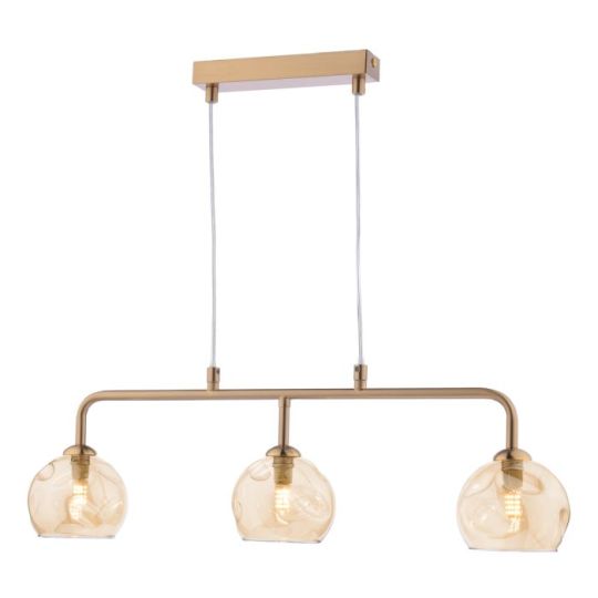 Dar Feya 3 Light Bar Pendant Antique Bronze & Champagne Dimpled Glass
