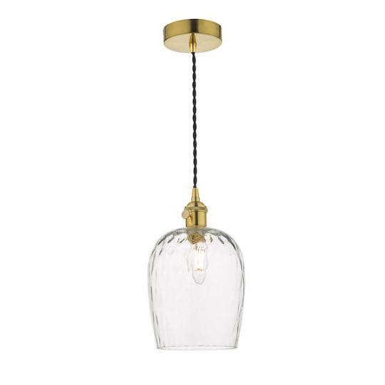 Dar Hadano Pendant Natural Brass With Dimpled Glass Shade