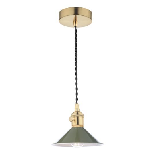 Dar Hadano 1 Light Pendant Natural Brass With Olive Green Shade