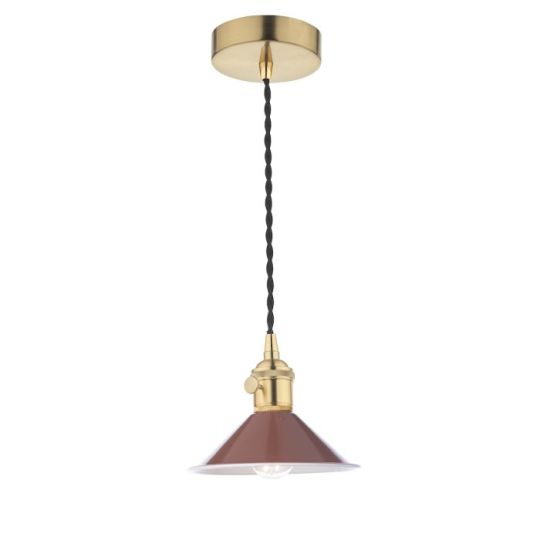 Dar Hadano 1 Light Pendant Natural Brass With Umber Shade