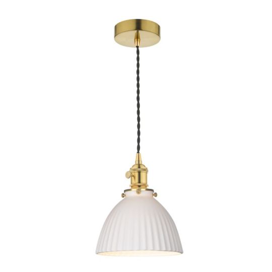 Dar Hadano Pendant Natural Brass & Ceramic Domed Shade