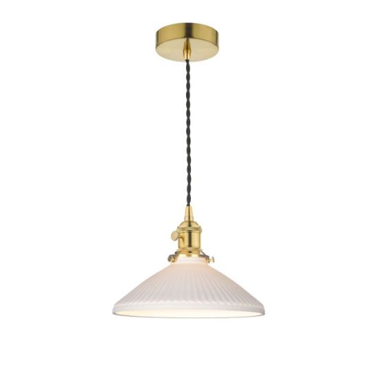 Dar Hadano Pendant Natural Brass & Ceramic Shallow Shade