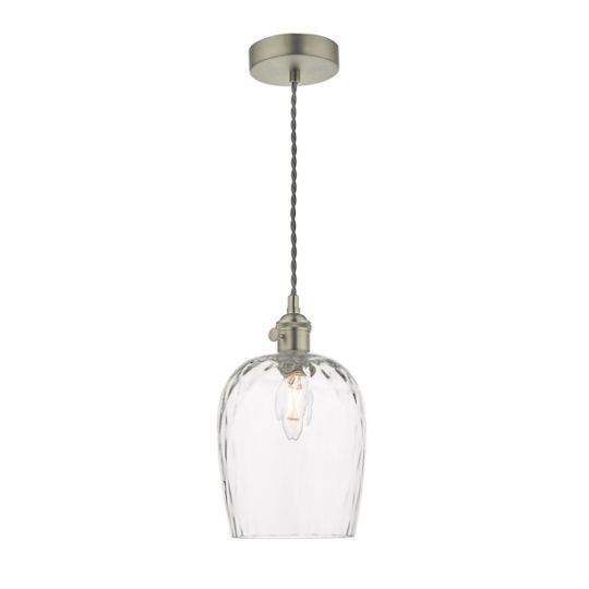 Dar Hadano Pendant Antique Chrome With Dimpled Glass Shade