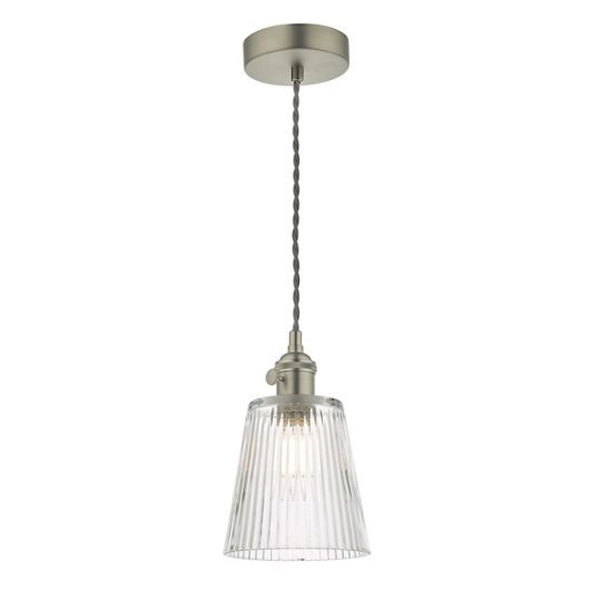 Dar Hadano Pendant Antique Chrome With Ribbed Glass Shade