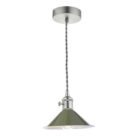 Dar Hadano 1 Light Pendant Antique Chrome With Olive Green Shade