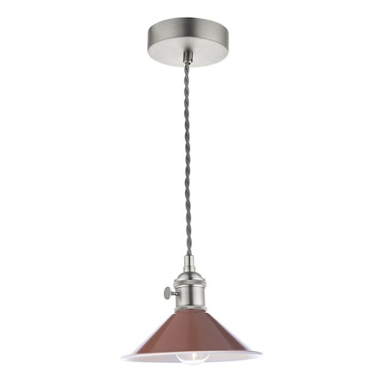 Dar Hadano 1 Light Pendant Antique Chrome With Umber Shade