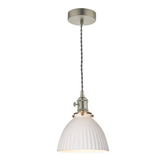 Dar Hadano Pendant Antique Chrome & Ceramic Domed Shade