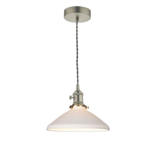 Dar Hadano Pendant Antique Chrome & Ceramic Shallow Shade