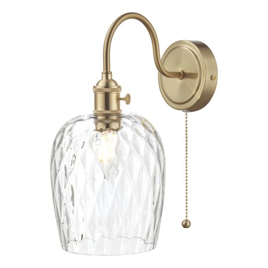 Dar Hadano Wall Light Brass With Clear Dimpled Shade
