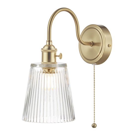 Dar Hadano Wall Light Brass With Clear Ribbed Glass Shade